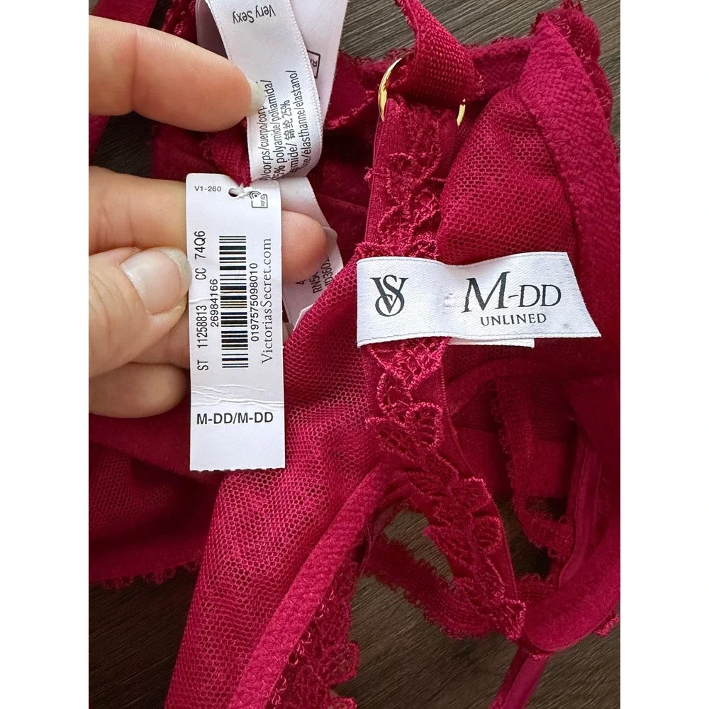 Victoria's Secret Red Lace Floral Applique Unlined Underwire Bra M-DD 11258813